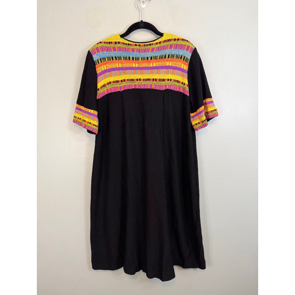 Vintage Steve 80s Fabrikant Wool Sweater Dress Large Black Colorful Retro Unique - Picture 3 of 9